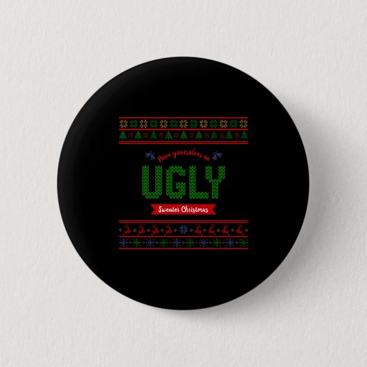 Tacky Christmas Nordic Knit Pattern Red Green Ugly Button (Vorderseite)