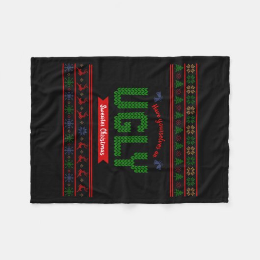 Tacky Christmas Nordic Knit Pattern Red Green Ugly Fleecedecke (Vorderseite (Horizontal))