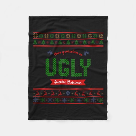 Tacky Christmas Nordic Knit Pattern Red Green Ugly Fleecedecke (Vorderseite)