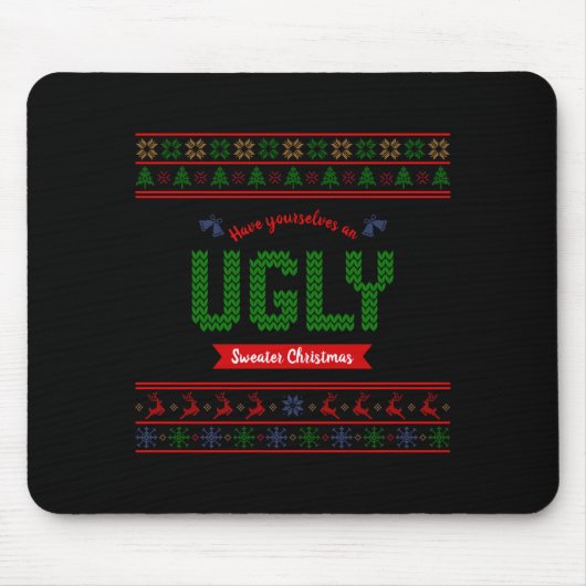 Tacky Christmas Nordic Knit Pattern Red Green Ugly Mousepad (Vorne)