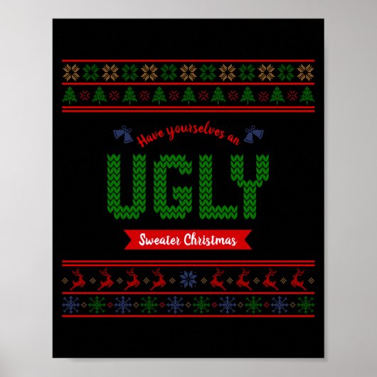 Tacky Christmas Nordic Knit Pattern Red Green Ugly Poster (Vorne)