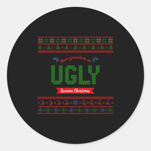 Tacky Christmas Nordic Knit Pattern Red Green Ugly Runder Aufkleber (Vorderseite)