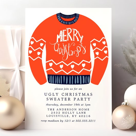 Tacky Frohe Weihnachten Ugly Christmas Sweater Par Einladung