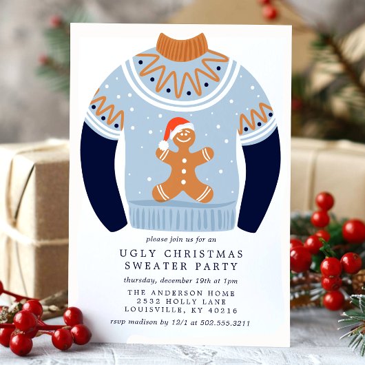 Tacky Gingerbread Man Ugly Christmas Sweater Party Einladung