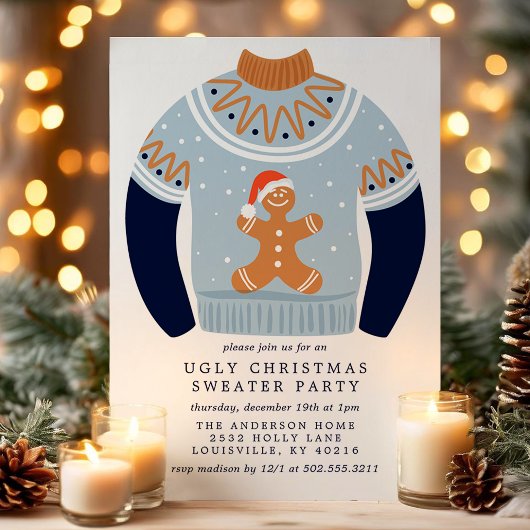 Tacky Gingerbread Man Ugly Christmas Sweater Party Einladung