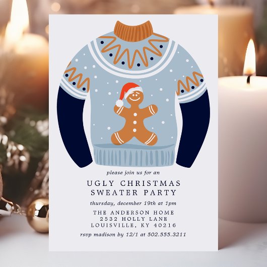 Tacky Gingerbread Man Ugly Christmas Sweater Party Einladung