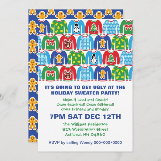 Tacky Holiday Sweater Party Ugly Sweater Einladung (Vorne/Hinten)