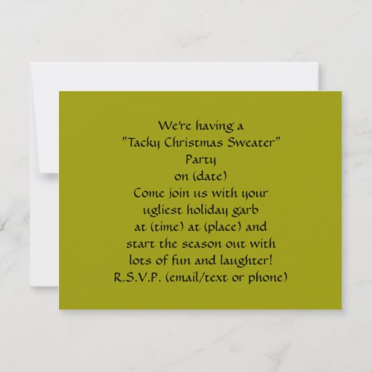 Tacky Holiday UGLY Sweater Party Einladung (Rückseite)