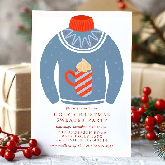 Tacky Hot Cocoa Ugly Christmas Sweater Party Einladung