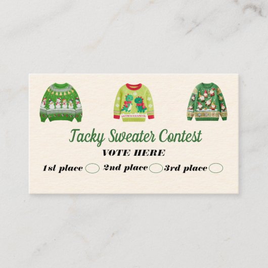 Tacky Sweater Contest Voting Cards Telefonnummerkarte (Vorderseite)
