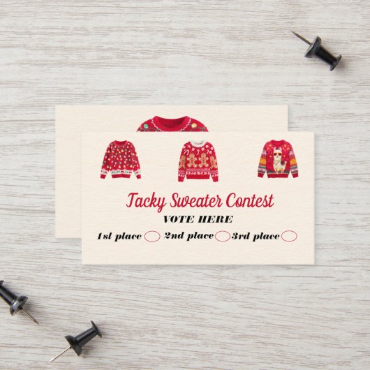 Tacky Sweater Contest Voting Cards Telefonnummerkarte (Vorderseite/Rückseite Beispiel)