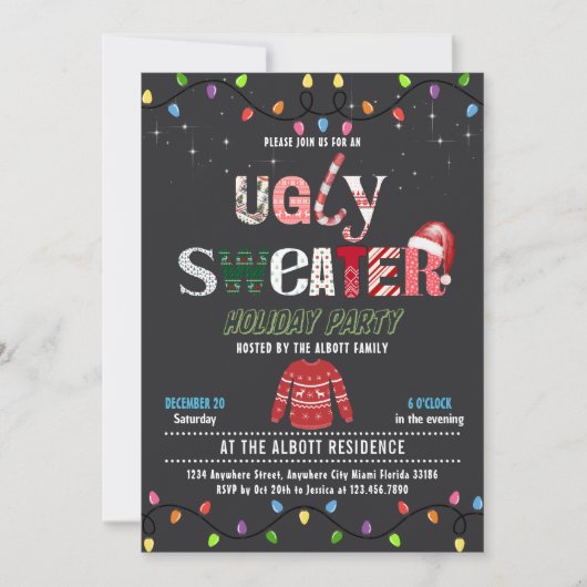 Tacky Ugly Christmas Holiday Sweater Party Einladung (Vorderseite)