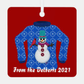 Tacky Ugly Christmas Sweater personalize Ornament Aus Metall (Rückseite)