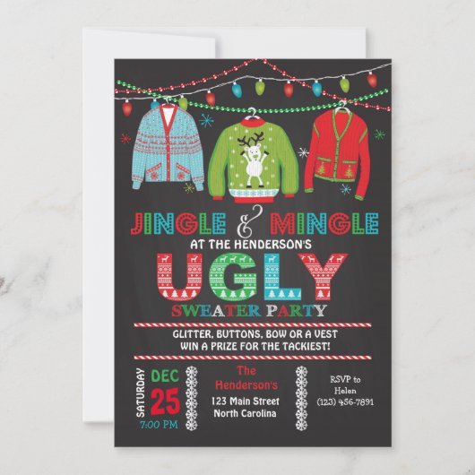 Tacky Ugly Sweater Christmas Party Einladung (Vorderseite)