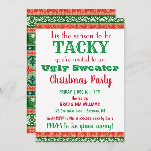 Tacky Ugly Sweater Christmas Party Einladung (Vorne/Hinten)