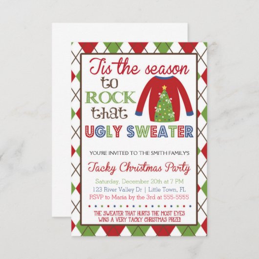 Tacky Ugly Sweater Feiertag Party Einladung (Vorne/Hinten)