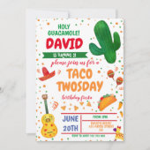 Taco 2 wosday Boy Birthday Fiesta Cactus mexikanis Einladung (Vorderseite)