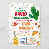 Taco 2 wosday Boy Birthday Fiesta Cactus mexikanis Einladung (Vorne/Hinten)