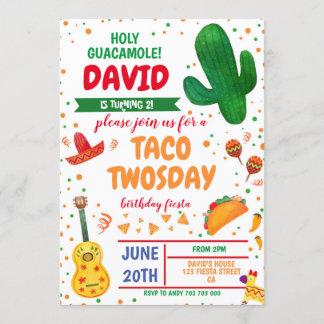 Taco 2 wosday Boy Birthday Fiesta Cactus mexikanis Einladung