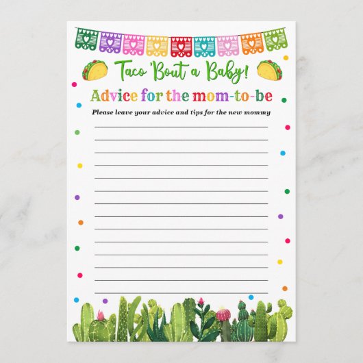 Taco Baby Shower Advice for Mommy Game Hinweiskarte (Vorderseite)