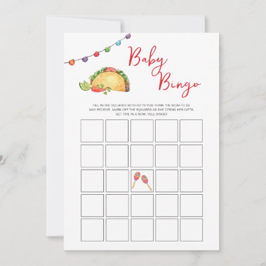 Taco Baby Shower Bingo game Einladung (Vorderseite)