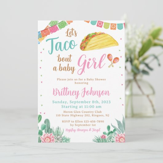 Taco Baby Shower Invitation Girl Fiesta Mexican Einladung (Stehend Vorderseite)
