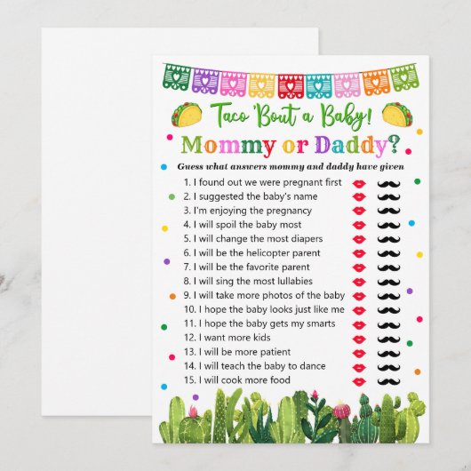 Taco Baby Shower Mommy oder Daddy Hinweiskarte (Vorne/Hinten)