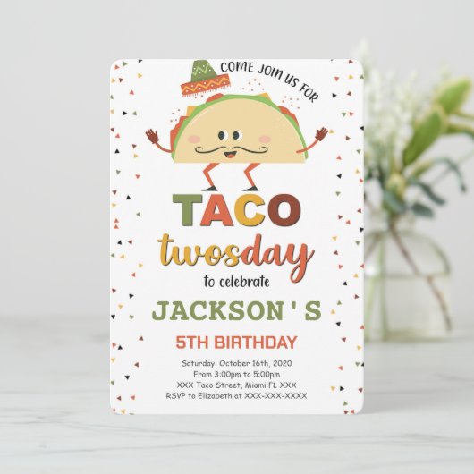Taco Birthday Einladung (Stehend Vorderseite)