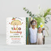 Taco Birthday Foto Einladung (Stehend Vorderseite)