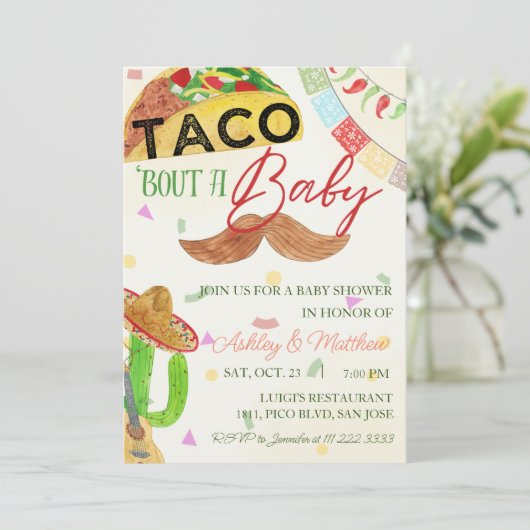 Taco 'Bout A Baby Boy Fiesta Mexican Baby Shower Einladung (Stehend Vorderseite)