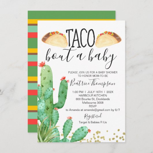 Taco Bout a Baby Cactus Baby Shower Einladung (Vorne/Hinten)
