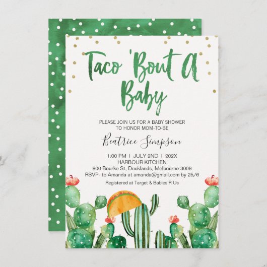 Taco Bout A Baby Cactus Baby Shower Einladung (Vorne/Hinten)