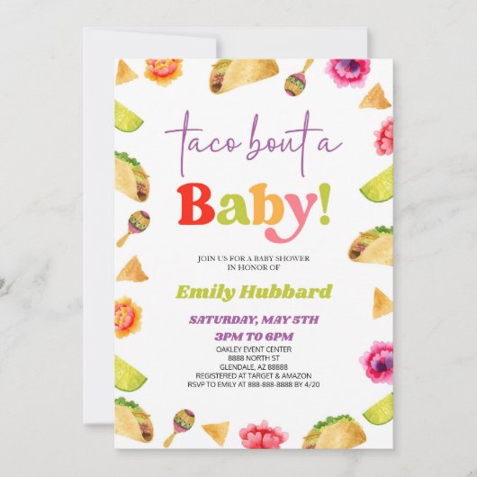 Taco Bout A Baby! Fiesta Baby Shower Einladung (Vorderseite)