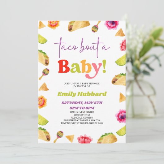 Taco Bout A Baby! Fiesta Baby Shower Einladung (Stehend Vorderseite)