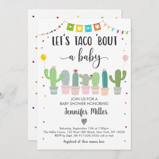 Taco Bout A Baby Fiesta Cactus Baby Shower Einladung (Vorne/Hinten)