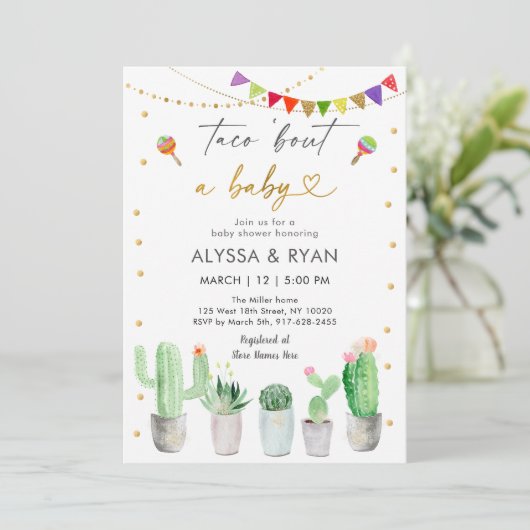 Taco 'Bout A Baby Fiesta Cactus Baby Shower Einladung (Stehend Vorderseite)