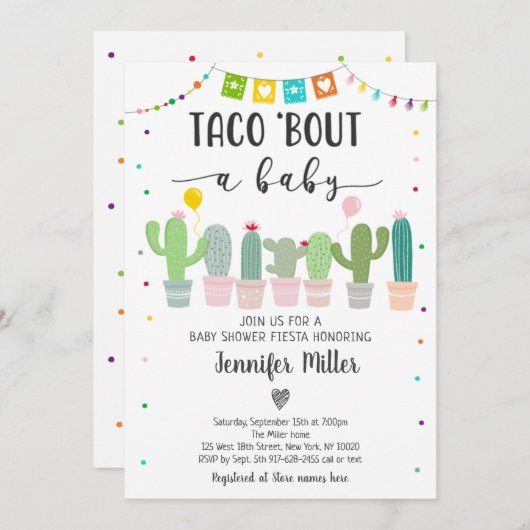 Taco Bout A Baby Fiesta Cactus Baby Shower Einladung (Vorne/Hinten)