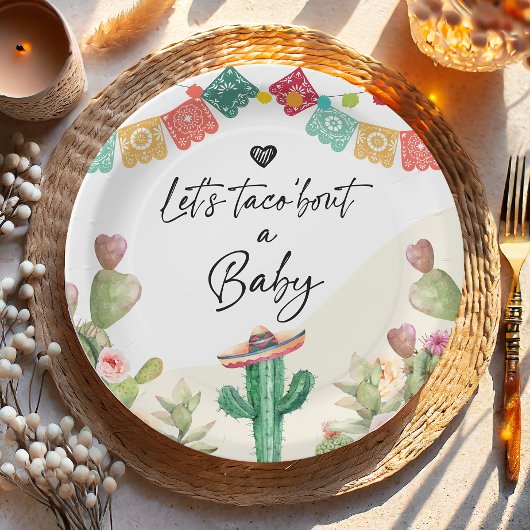 Taco Bout a Baby Fiesta Watercolor Cactus Dusche Pappteller
