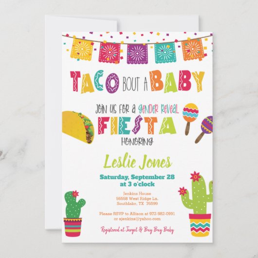 Taco Bout a Baby Gender Reveal Fiesta Babydusche Einladung (Vorderseite)