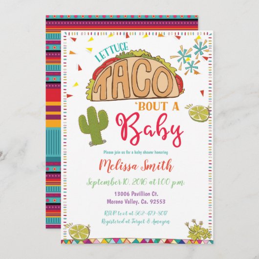 Taco Bout a Baby Shower Einladung Fiesta (Vorne/Hinten)