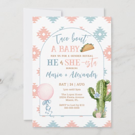 Taco Bout a Baby Taco Fiesta Gender Reveal Einladung (Vorderseite)