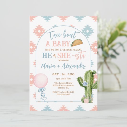 Taco Bout a Baby Taco Fiesta Gender Reveal Einladung (Stehend Vorderseite)