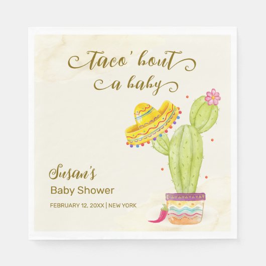 Taco 'Bout A Baby Watercolor Cactus Baby Shower Serviette (Vorderseite)