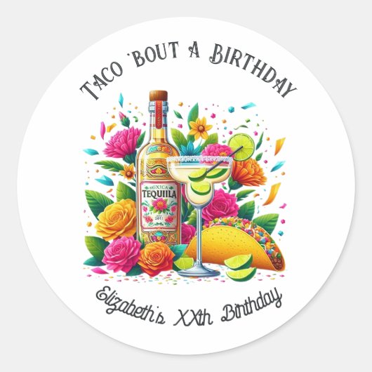 "Taco ’Bout a Birthday" Fiesta Runder Aufkleber (Vorderseite)