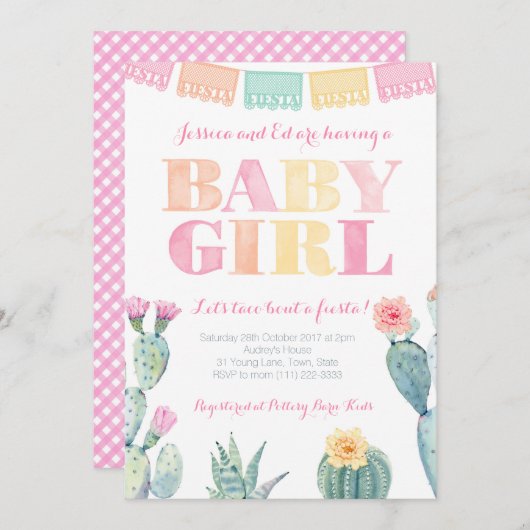 Taco Bout A Fiesta Mexican Baby Shower for Girl Einladung (Vorne/Hinten)