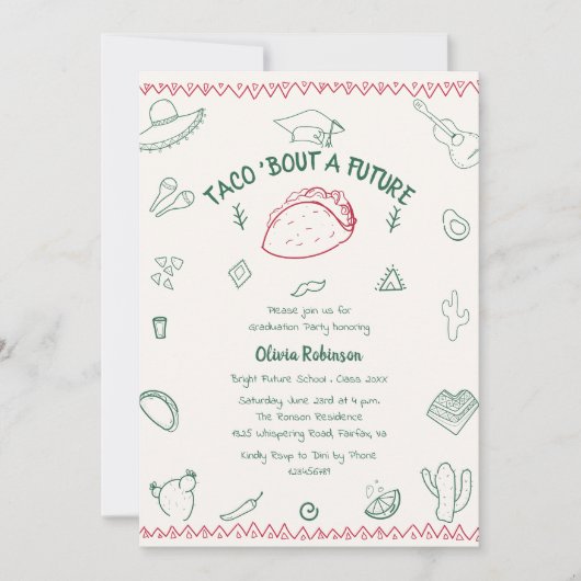 Taco Bout a Future Fiesta Doodle Abschluss Einladung (Vorderseite)