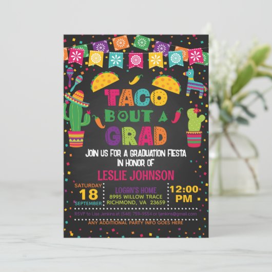 Taco Bout a Grad Einladung - Blk (Stehend Vorderseite)