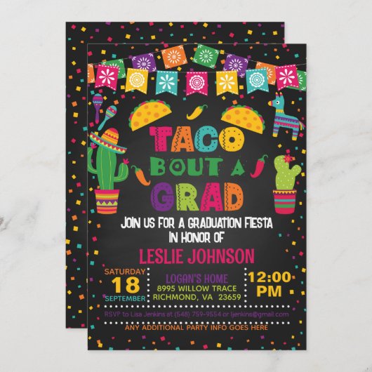 Taco Bout a Grad Einladung - Blk (Vorne/Hinten)