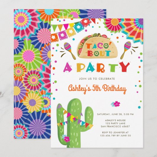Taco Bout A Party Fiesta Cactus mexikanischer Gebu Einladung (Vorne/Hinten)