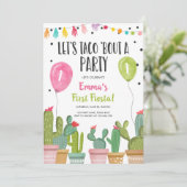 Taco Bout a Party Girl Pink First Fiesta Geburtsta Einladung (Stehend Vorderseite)
